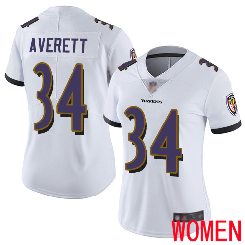 Baltimore Ravens Limited White Women Anthony Averett Road Jersey NFL Football #34 Vapor Untouchable->women nfl jersey->Women Jersey